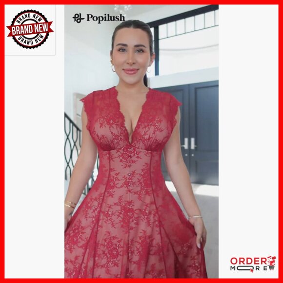 Formal Lace Maxi Dress with Built-In Shapewear, V-Neck, Sleeveless - Picture 7 of 7